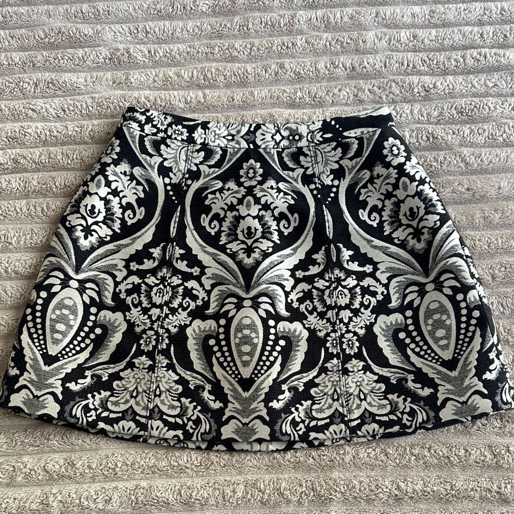 Alice + Olivia Black and White Damask A-Line Skirt